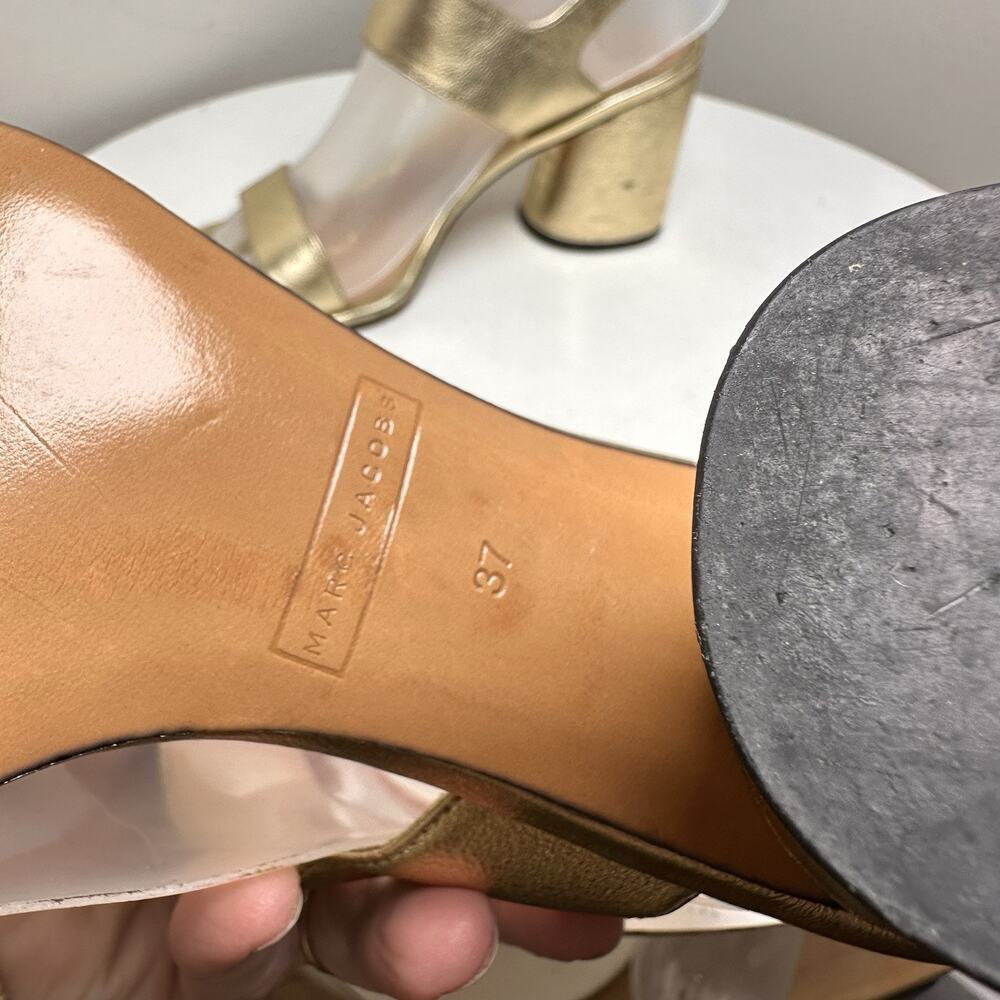 Marc Jacobs Gold Emilie Square Toe Block Heel Sz 37 Metallic Glam MobWife Bridal - Picture 7 of 14